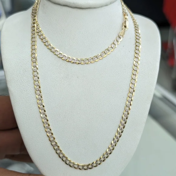 10kt Real Solid Gold Cuban Diamond Cut Chain 3.6mm 22 inch - Picture 1 of 12